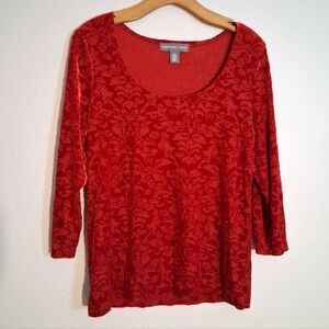 Josephine Chaus Velvety Red Patterned Blouse Large